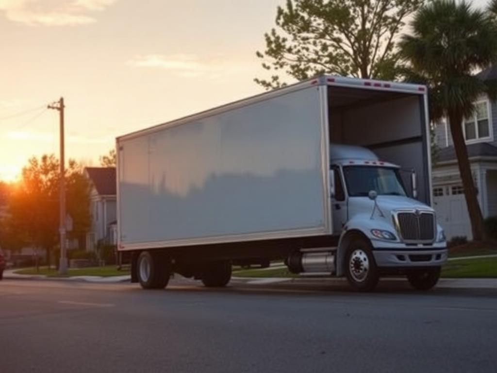 Moving truck parked on a residential street for a local move in Norfolk, VA